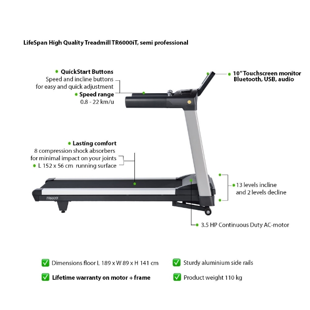 Poza cu Banda de alergare semiprofesionala, TR6000IT, LifeSpan Fitness
