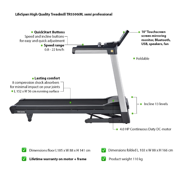 Poza cu Banda de alergare semiprofesionala, TR5500iM, LifeSpan Fitness 