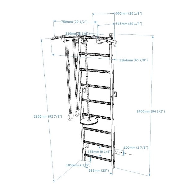 Poza cu Spalier BenchK 721B+A076,  cu bara de tractiune fixa din otel si accesorii gimnastica