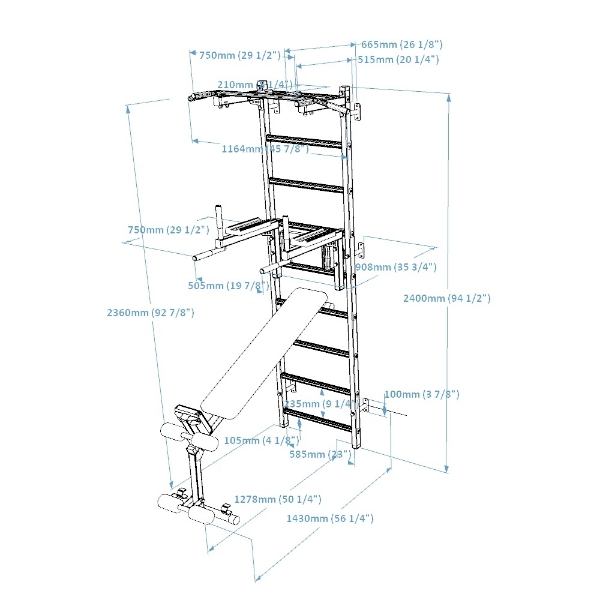 Spalier BenchK 723W, cu bara de tractiune, suport spate si banca antrenament - 1 | YEO