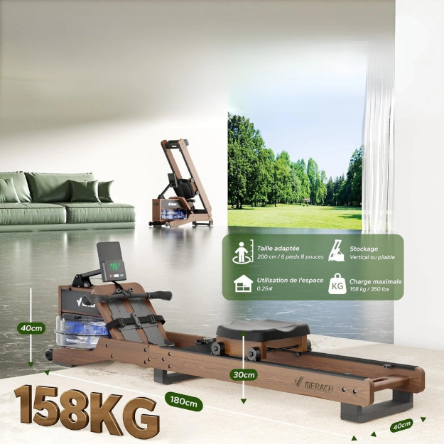 Poza cu Aparat de vaslit din lemn, cu apa, R23 Water Pro, Merach