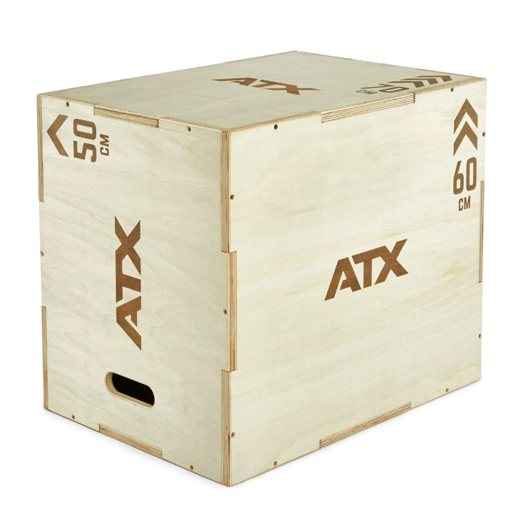 Poza cu Plyo Box ATX lemn natur 50 / 60 / 70 cm – cutie pliometrică profesională 3 în 1