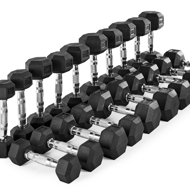 Poza cu Set gantere hexagonale compacte cu strat de cauciuc 1-10 kg