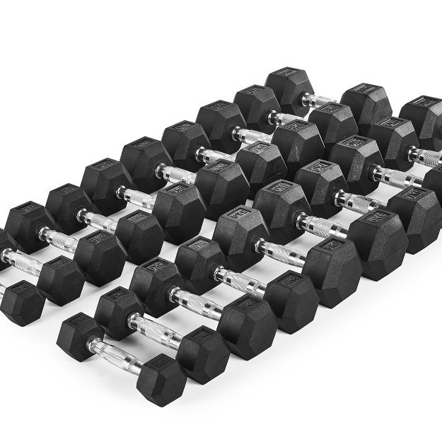 Poza cu Set gantere hexagonale compacte cu strat de cauciuc 1-10 kg