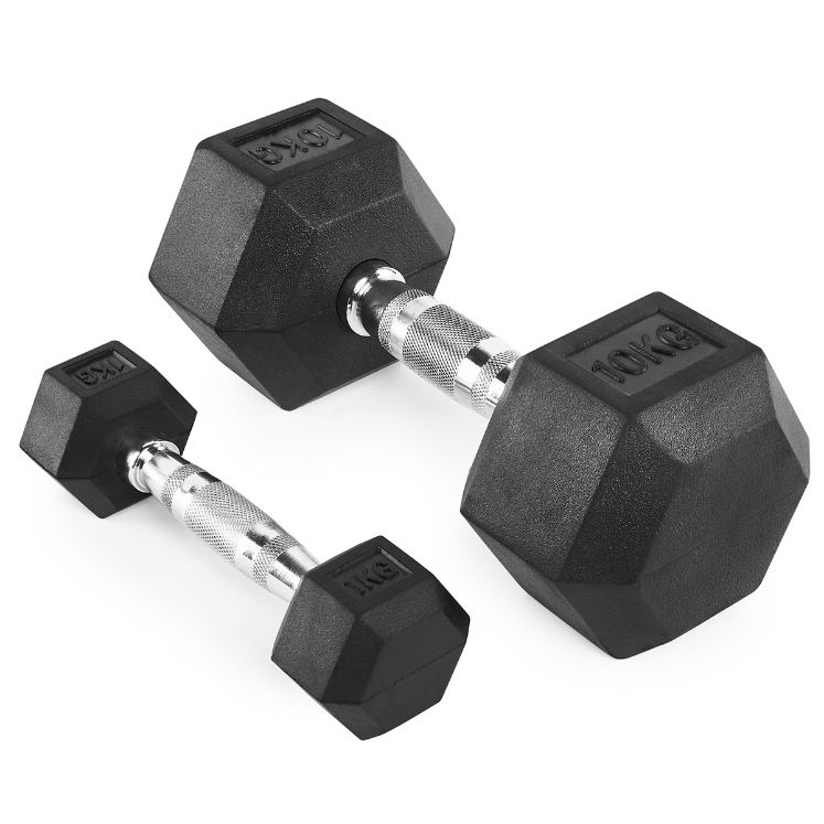 Poza cu Set gantere hexagonale compacte cu strat de cauciuc 1-10 kg