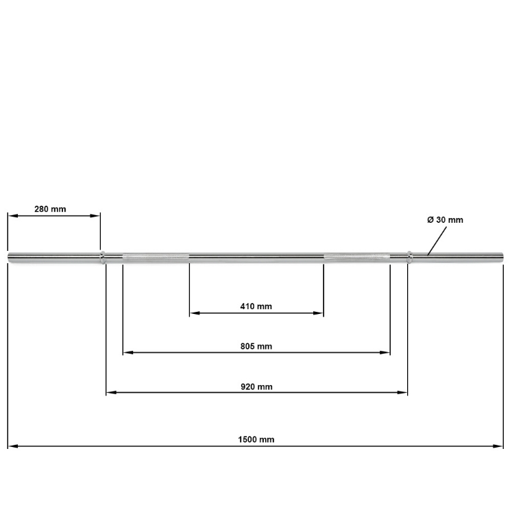 Poza cu Bară pentru Haltere 30 mm x 150 cm cu Prindere Netedă și Cleme cu Arc