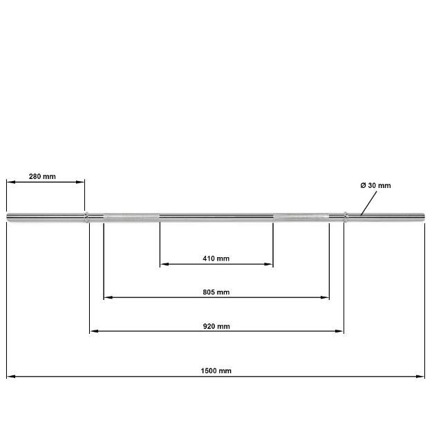 Poza cu Bară pentru haltere 30 mm x 150 cm cu prindere netedă și cleme Megafitness Shop