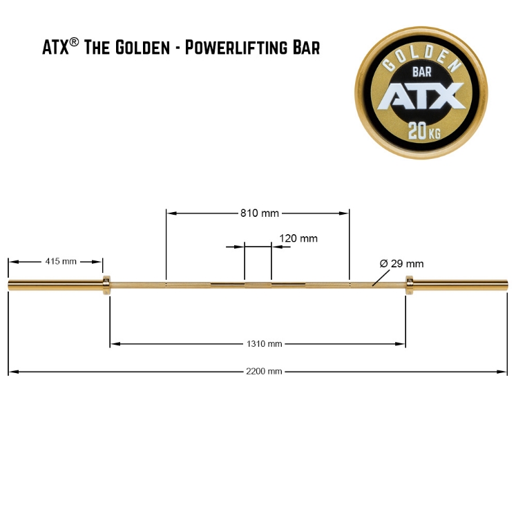 Poza cu ATX - Bara de Powerlifting Auriu 215K +700kg