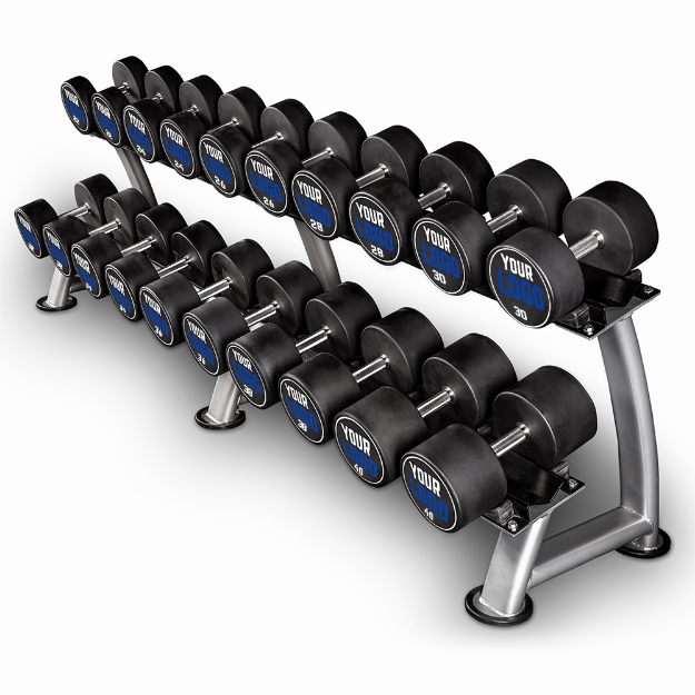Poza cu Dumbbell din poliuretan – Logo client – in trepte de 2 kg – Set gantere compacte 4 - 30 kg