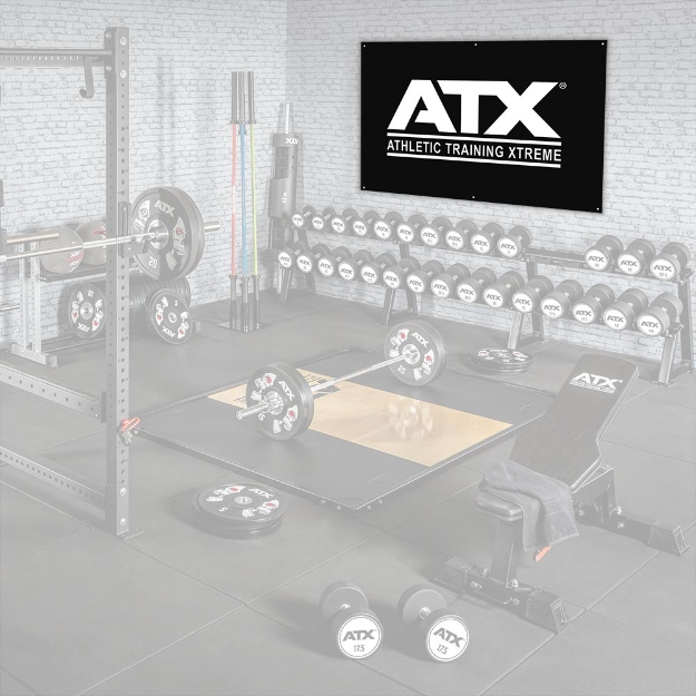 Poza cu Banner textil ATX® cu logo alb pe fundal negru – 200 x 125 cm