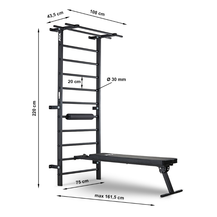 Poza cu Spalier Profesional ATX® Wall Bar Gym cu Bancă Reglabilă și Bară pentru Tracțiuni