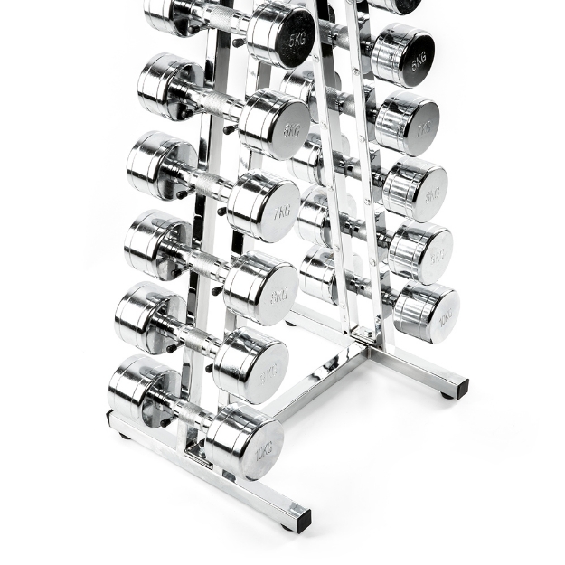 Poza cu Piramida suport gantere cromate compactă pentru sală - R-3001