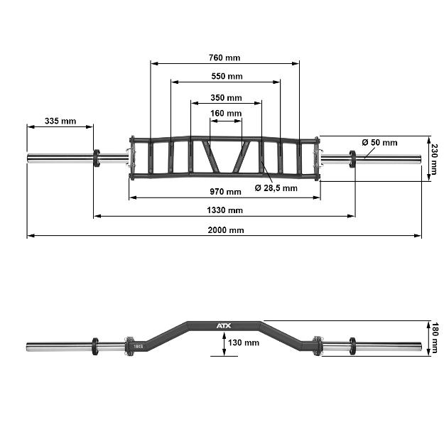 Poza cu ATX® Cambered Swiss Bar - 50 mm - 200 cm - 4 tipuri de prindere