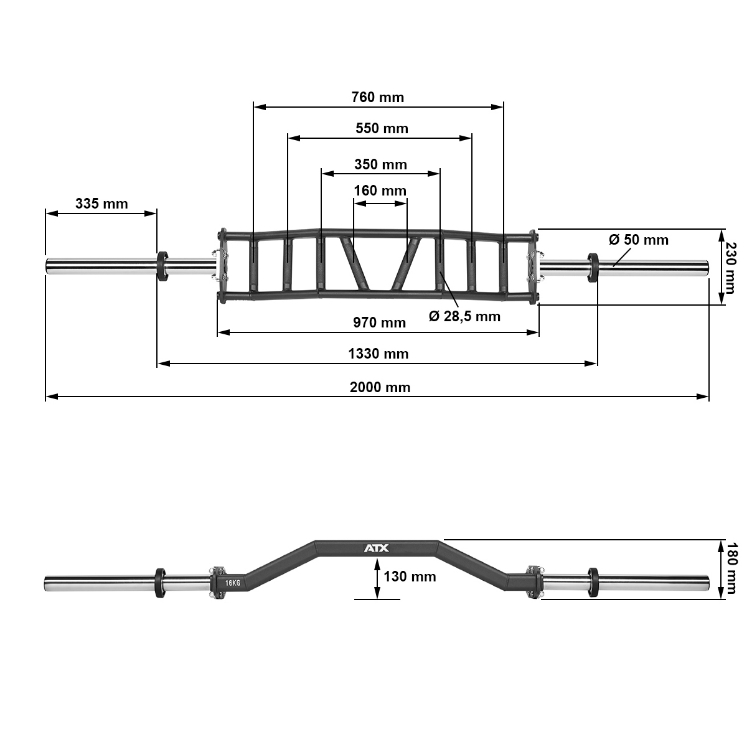Poza cu ATX® Cambered Swiss Bar - 50 mm - 200 cm - 4 tipuri de prindere