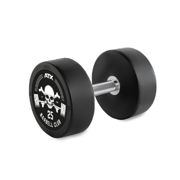 Poza cu Gantera din cauciuc 25 kg ATX cu logo Barbell Club