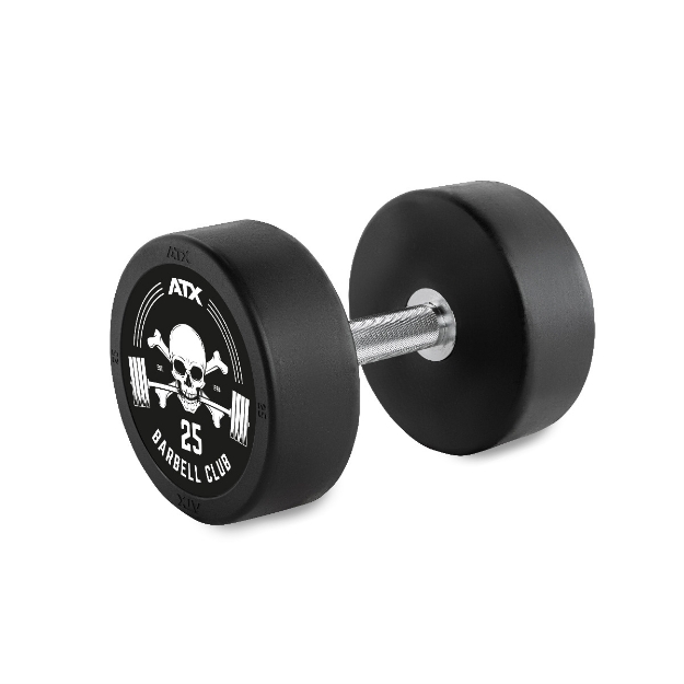 Poza cu Gantera din cauciuc 25 kg ATX cu logo Barbell Club