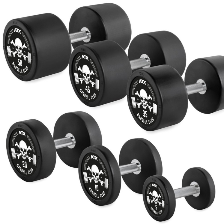 Poza cu Gantere Profesionale PRO-Style din Cauciuc - cu Logo Barbell Club - 2,5 – 60 kg, Increment de 2,5 kg