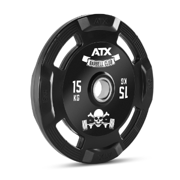 Poza cu Disc pentru gantere din cauciuc cu maner – 50 mm – Barbell Club Logo – 15 kg