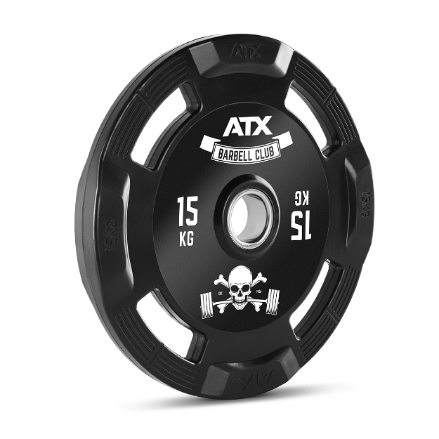 Poza cu Disc pentru gantere din cauciuc cu maner – 50 mm – Barbell Club Logo – 15 kg