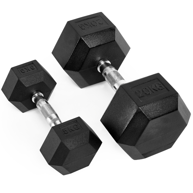 Poza cu Set gantere hexagonale cauciucate 5-20 kg