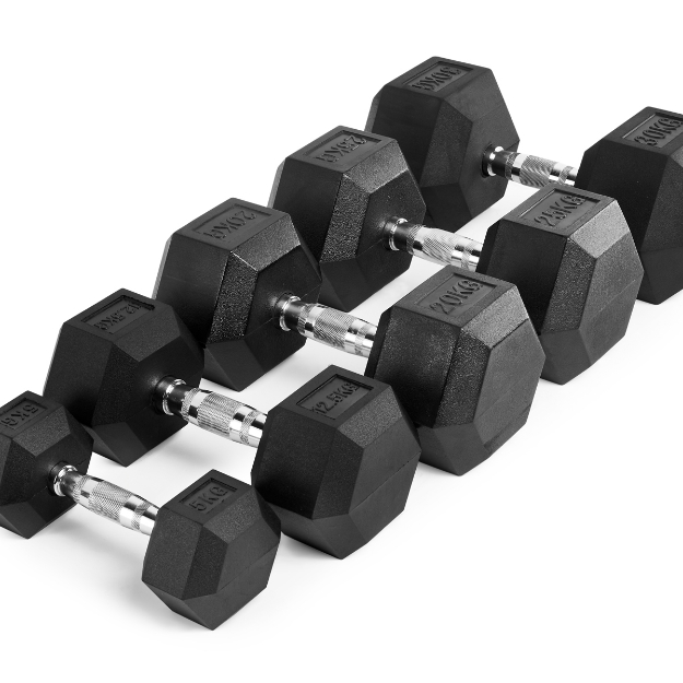 Poza cu Set gantere hexagonale cauciucate 5-30 kg - HEX-Satz-5-30