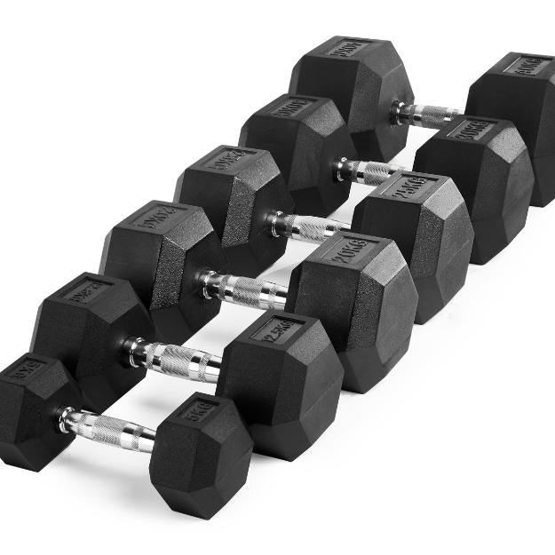 Poza cu Set gantere hexagonale cauciucate 5-40 kg