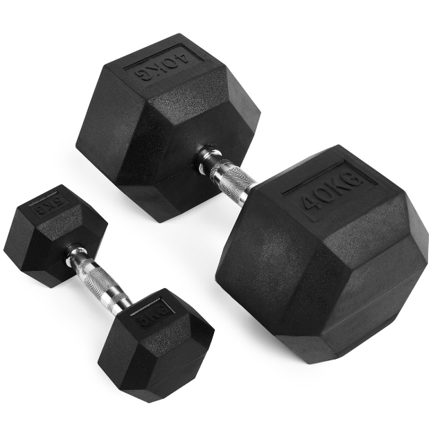 Poza cu Set gantere hexagonale cauciucate 5-40 kg