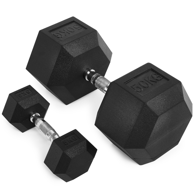Poza cu Set de gantere hexagonale cauciucate 5-50 kg