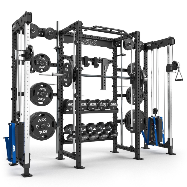 Poza cu ATX Cable Cross Rack cu 2 x 90 kg greutăți și multiple accesorii - Rack profesional pentru sală