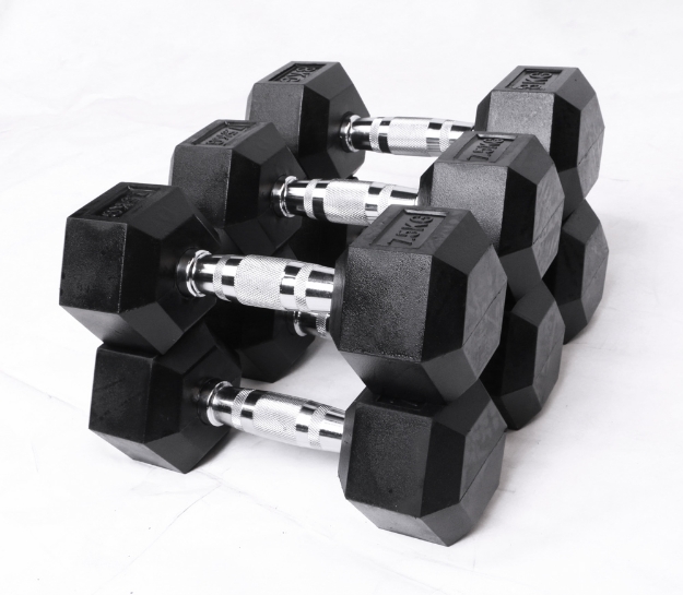 Poza cu Gantere Hexagonale Profesionale din Cauciuc – Seturi 1-10kg