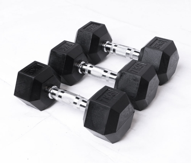 Poza cu Gantere Hexagonale Profesionale din Cauciuc – Seturi 1-10kg