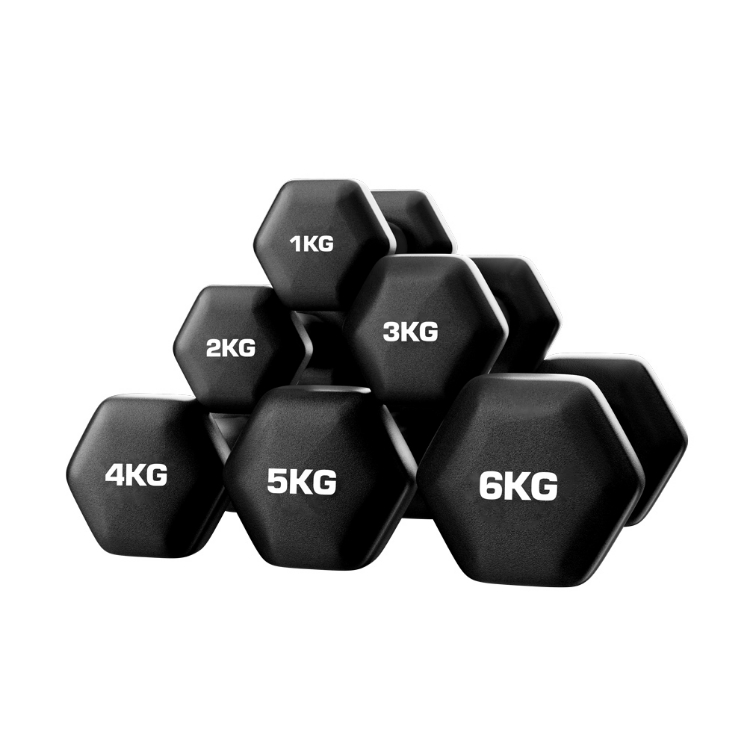 Poza cu Gantere Hexagonale Neopren Negre OK1001B – Antiderapante, 1–10 KG