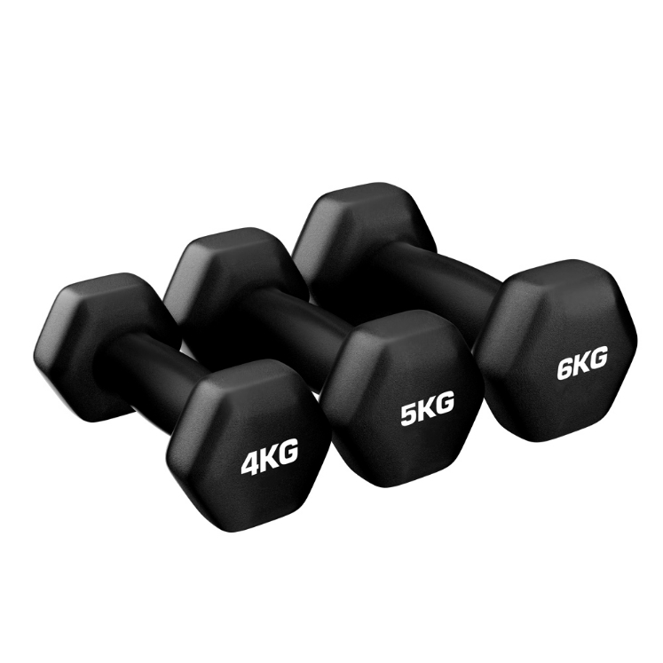 Poza cu Gantere Hexagonale Neopren Negre OK1001B – Antiderapante, 1–10 KG