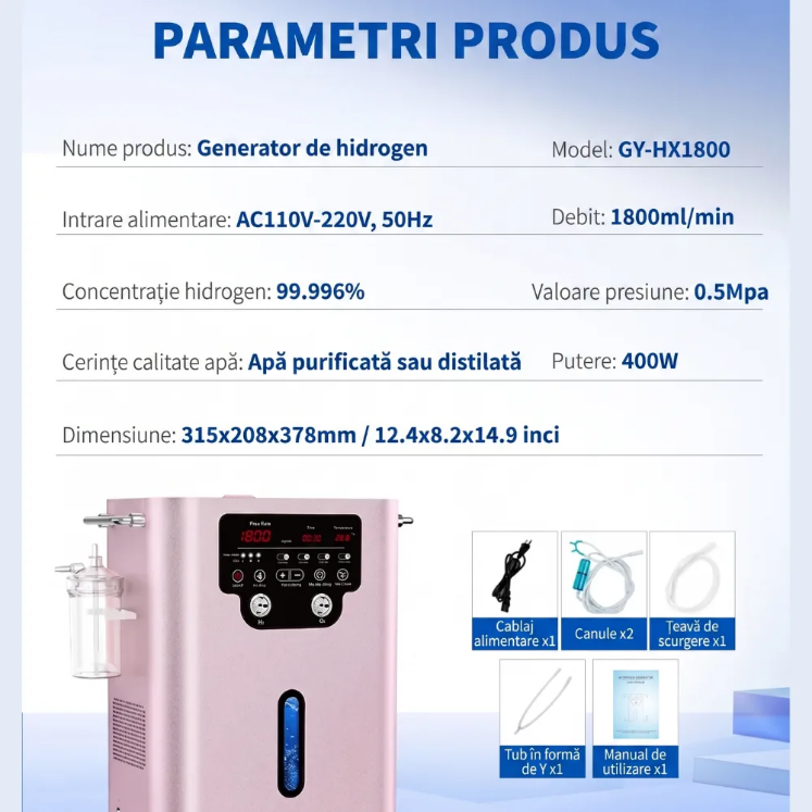 Poza cu Inhalator Multifunctional, Hidrogen Molecular si Oxigen pur, SPE/PEM 1800ml/min, Suyzeko, GY-HX1800