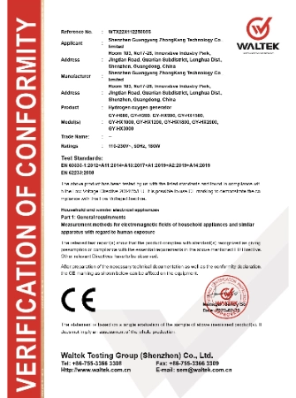 Certificat conformitate generator apa hidrogenata